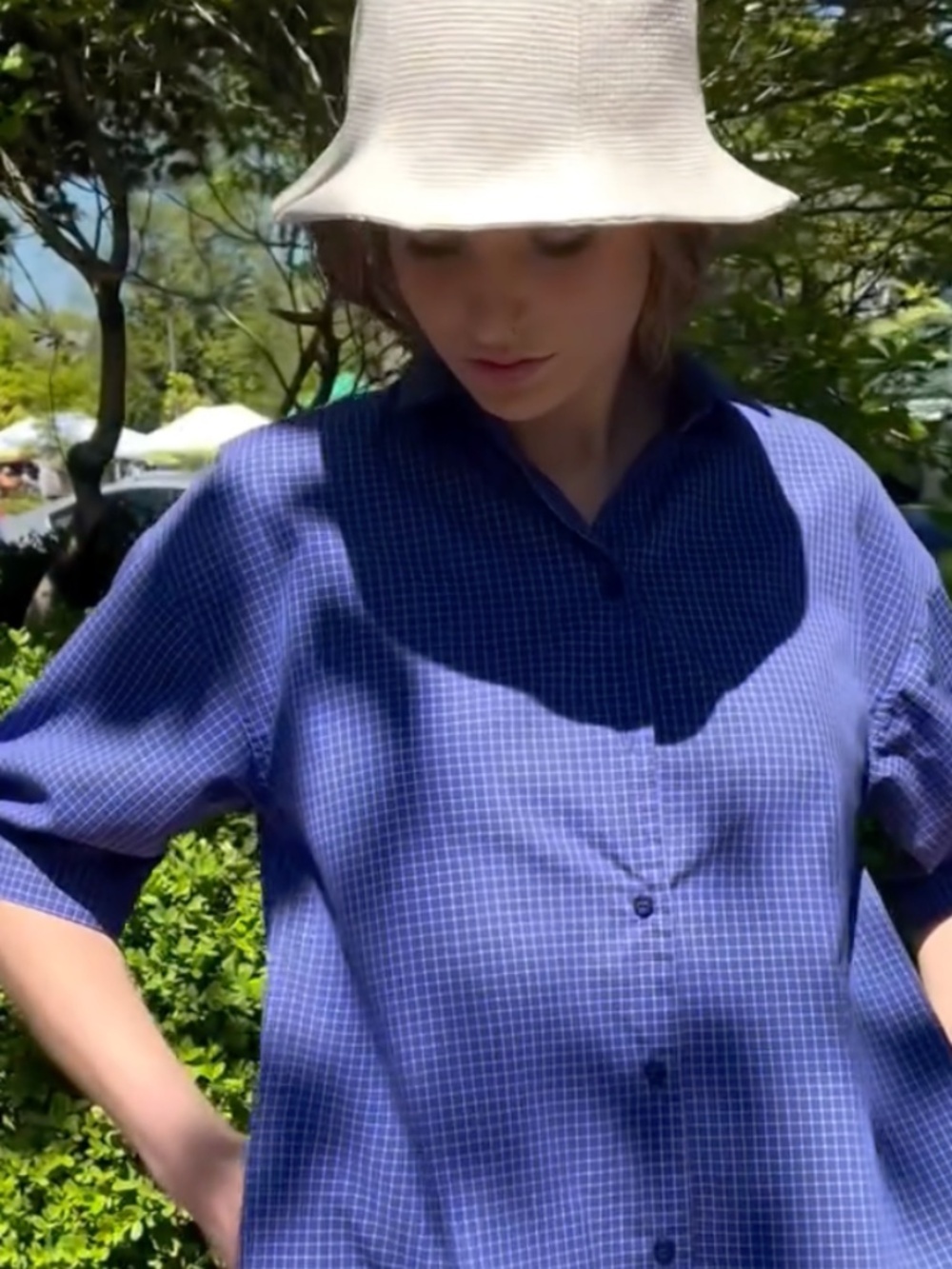 REIFHAUS Arden Shirtdress in Blueberry Blue Check Deadstock Textiles Small EUC